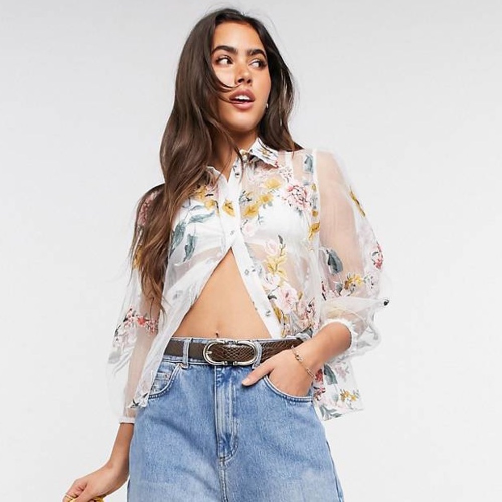 Asos River Island floral organza shirt in white
